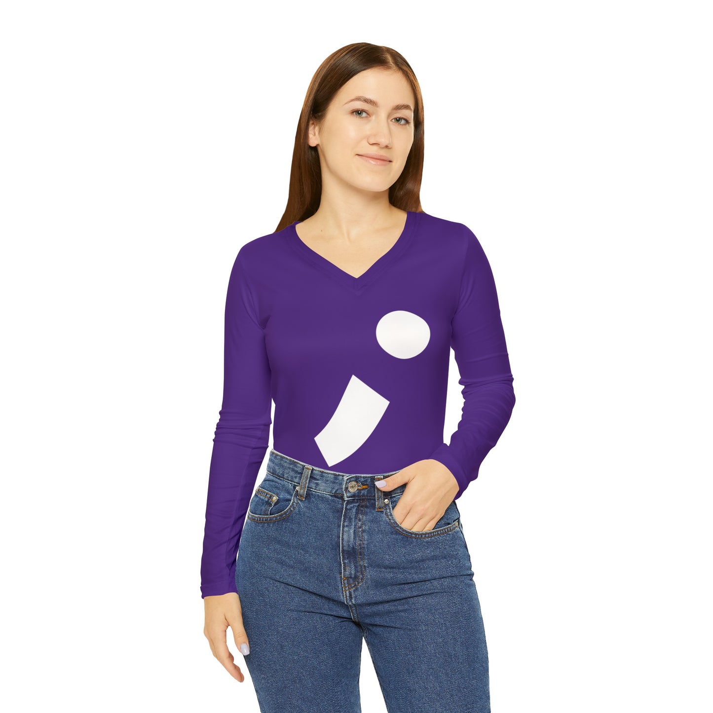 Semi-Colon ; Women's Long Sleeve V-neck Shirt