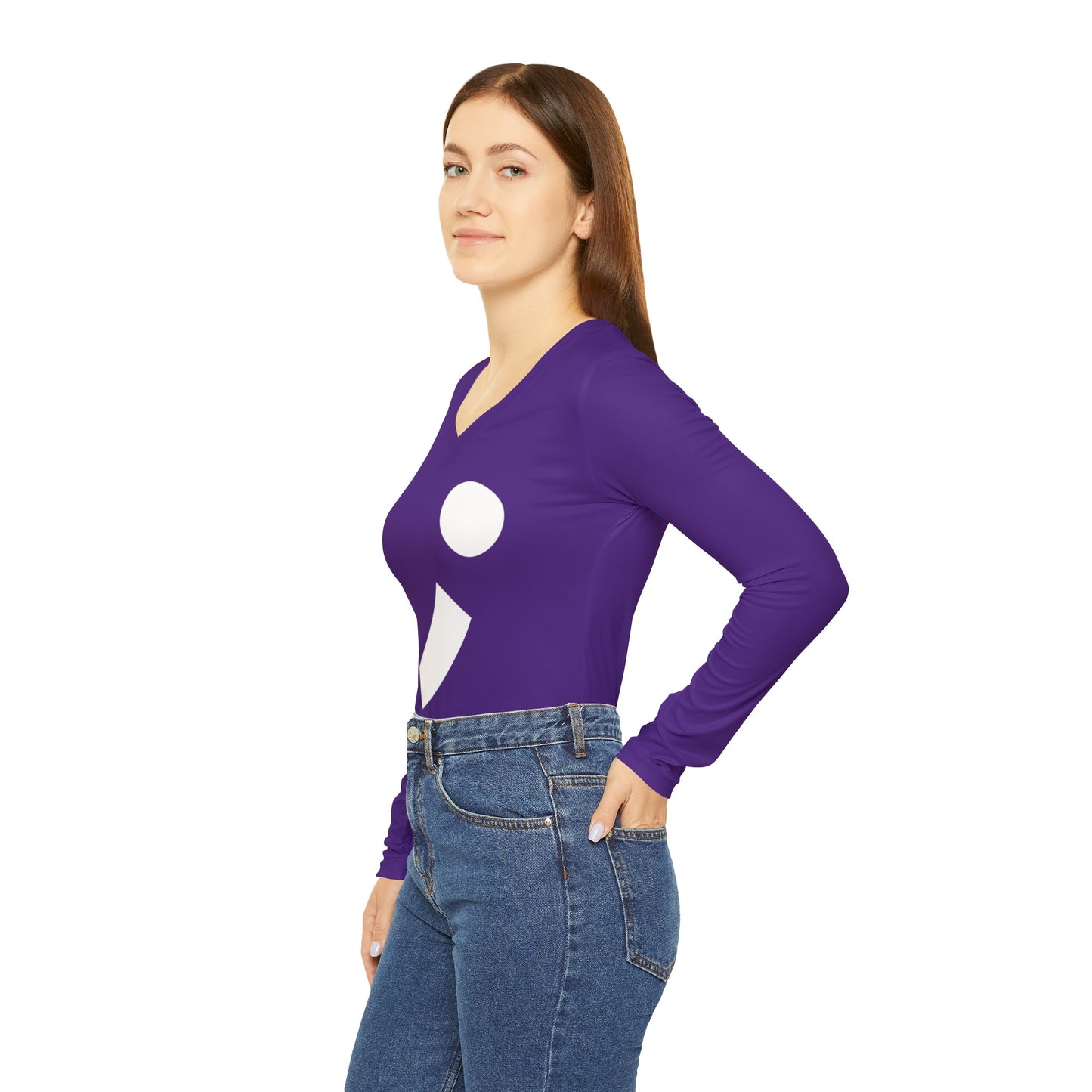 Semi-Colon ; Women's Long Sleeve V-neck Shirt