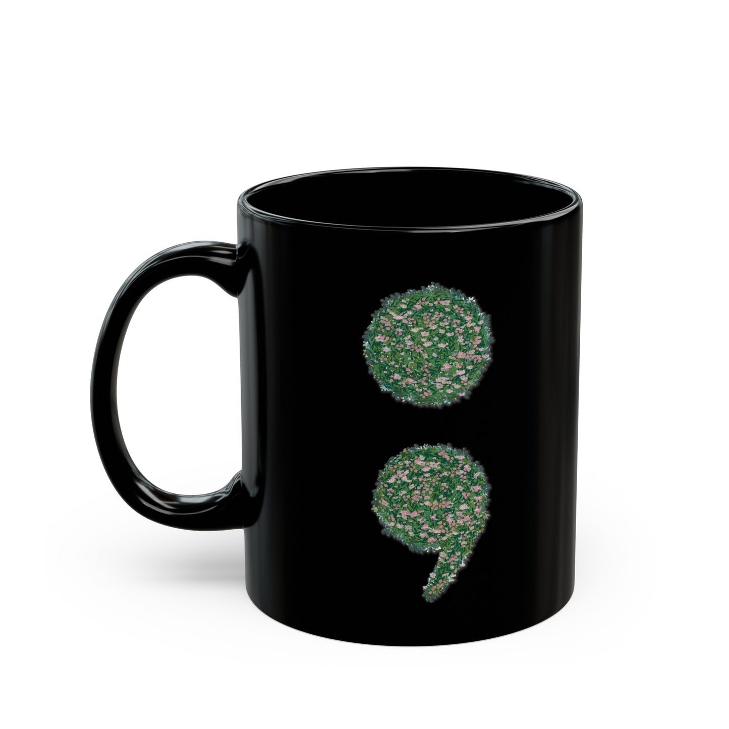Flowers Semi-Colon Black Mug (11oz, 15oz)