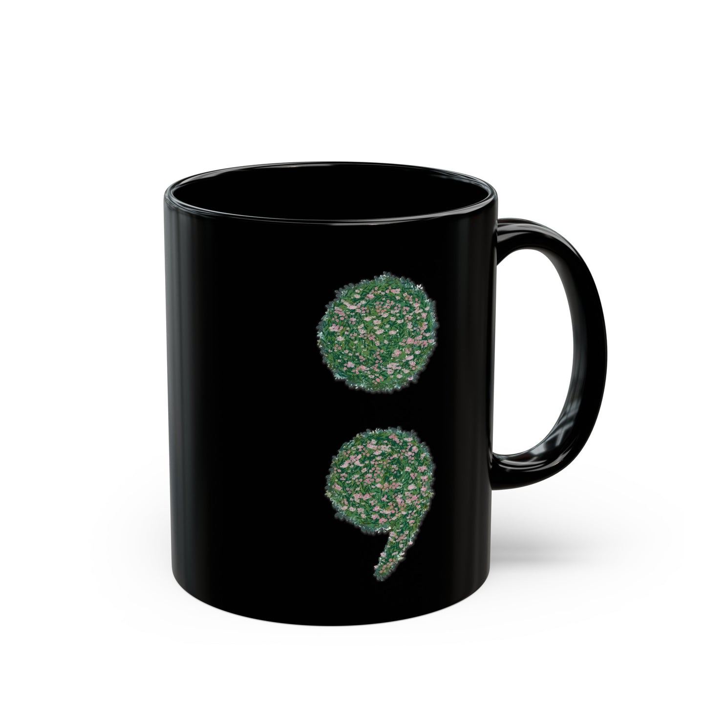 Flowers Semi-Colon Black Mug (11oz, 15oz)