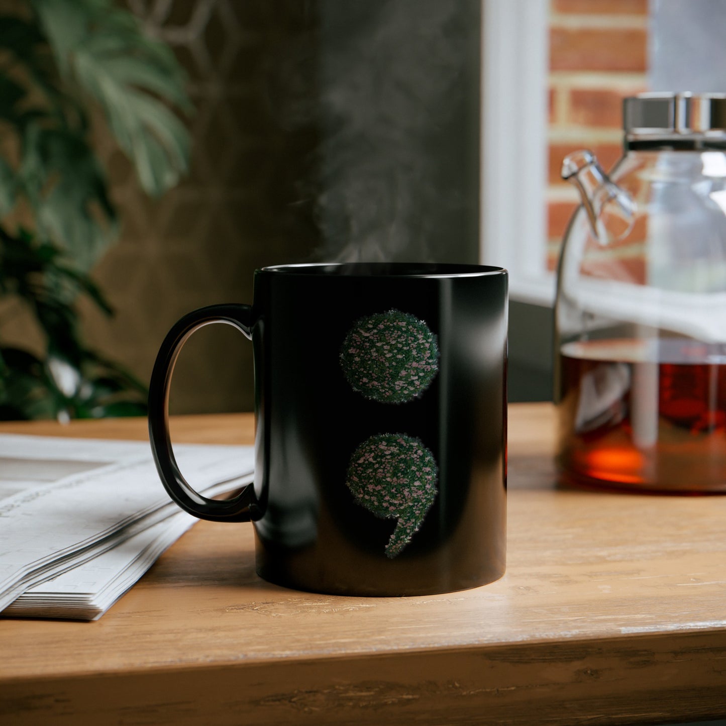 Flowers Semi-Colon Black Mug (11oz, 15oz)