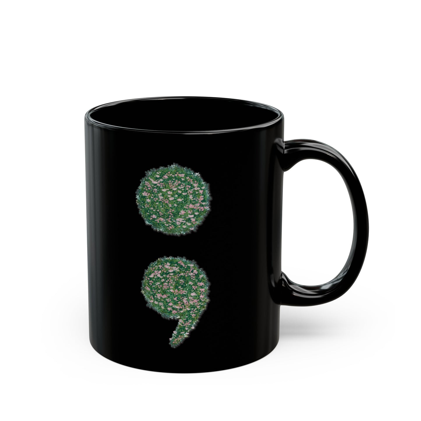 Flowers Semi-Colon Black Mug (11oz, 15oz)