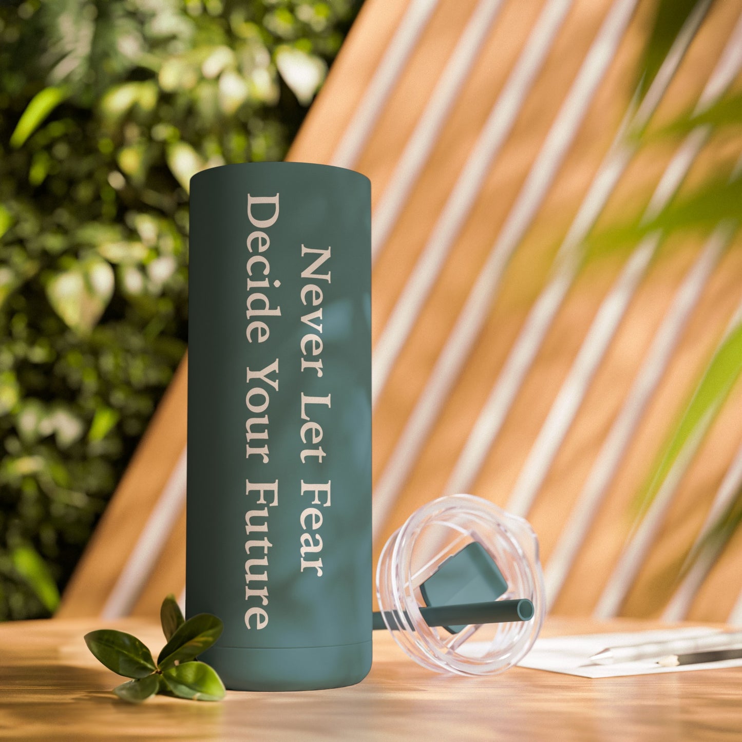 Never Let Fear Decide Your Future Skinny Matte Tumbler, 20oz