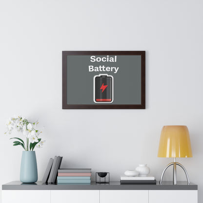 Social Battery Low Framed Horizontal Poster