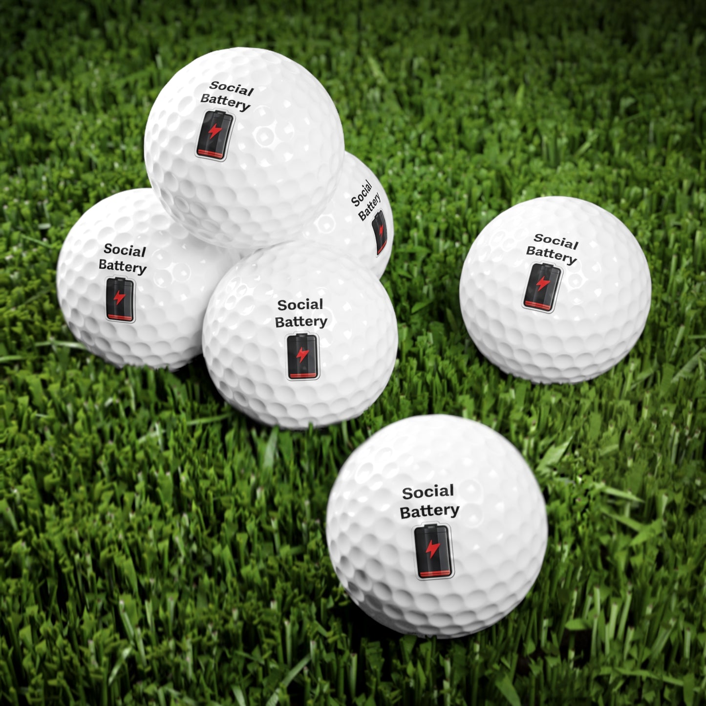 Social Battery Low Golf Balls, 6pcs