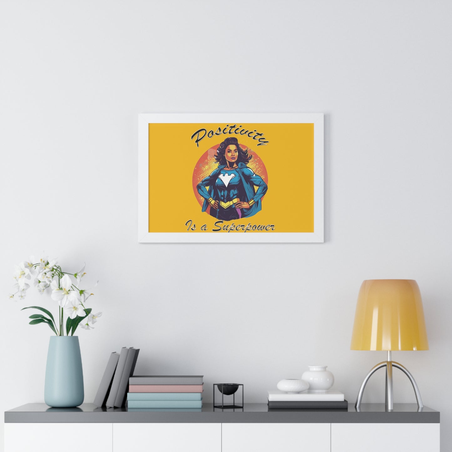 Positivity is a Superpower Female Superhero Framed Horizontal Poster