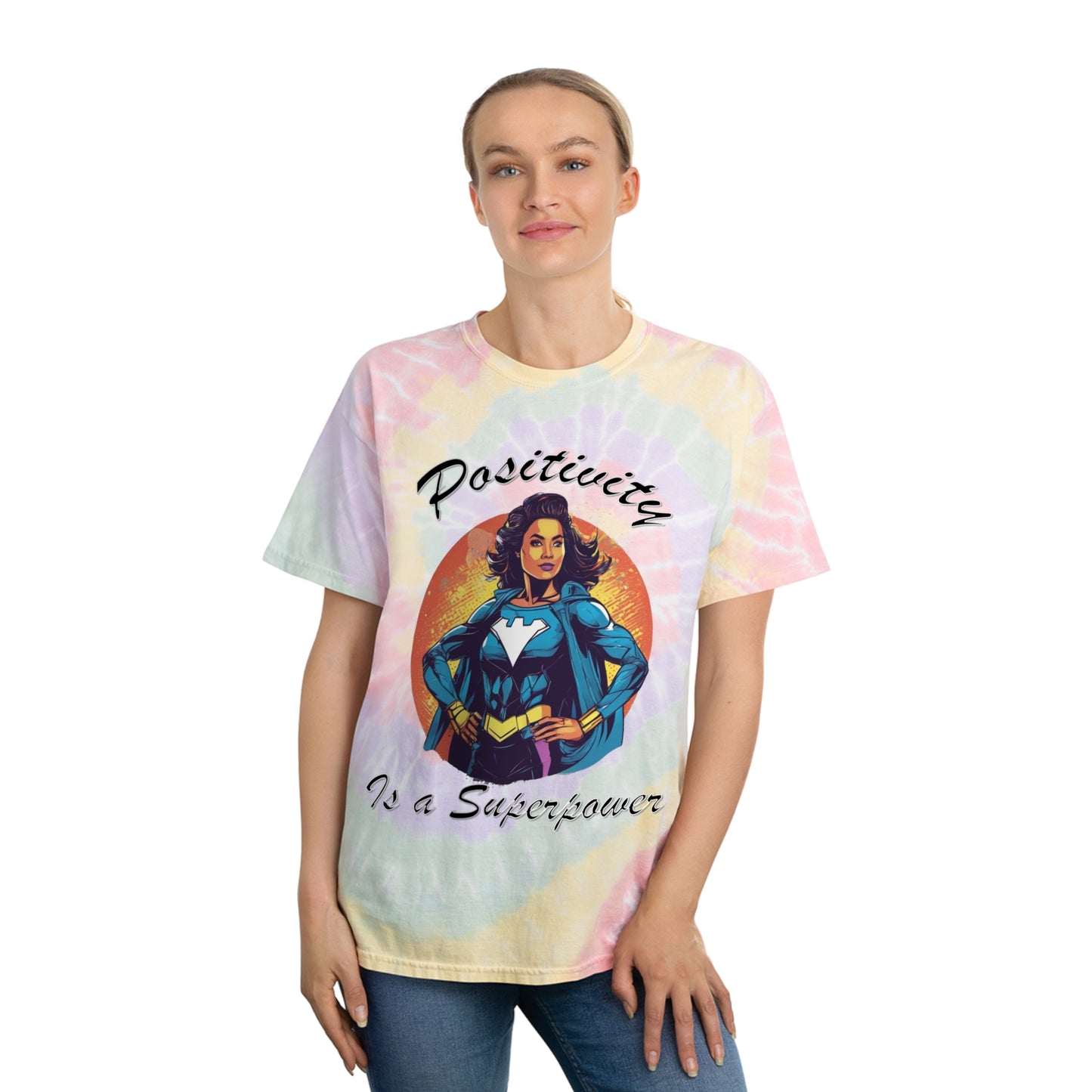 Positivity is a Superpower Female Superhero Tie-Dye Tee, Spiral