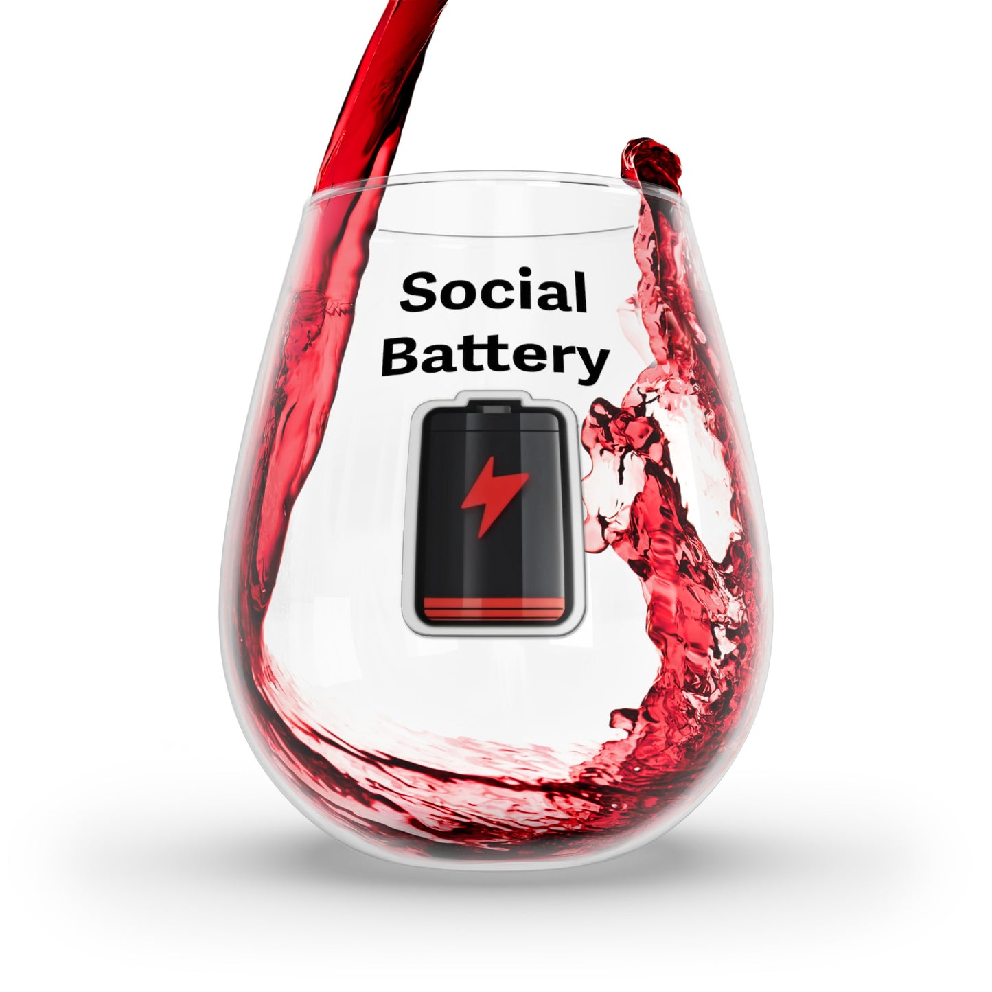 Social Battery Low 12oz Stemless Wine Glass