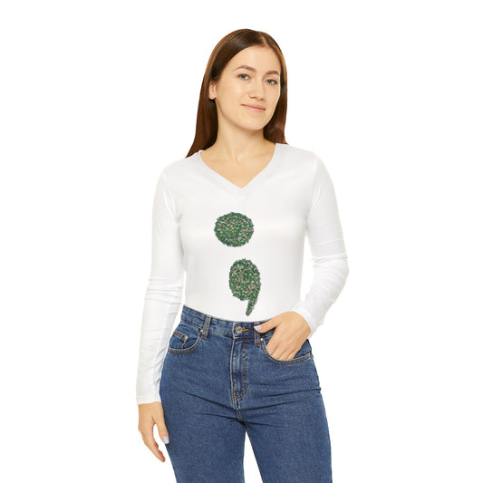 Flowers Semi-Colon Long Sleeve V-neck Shirt