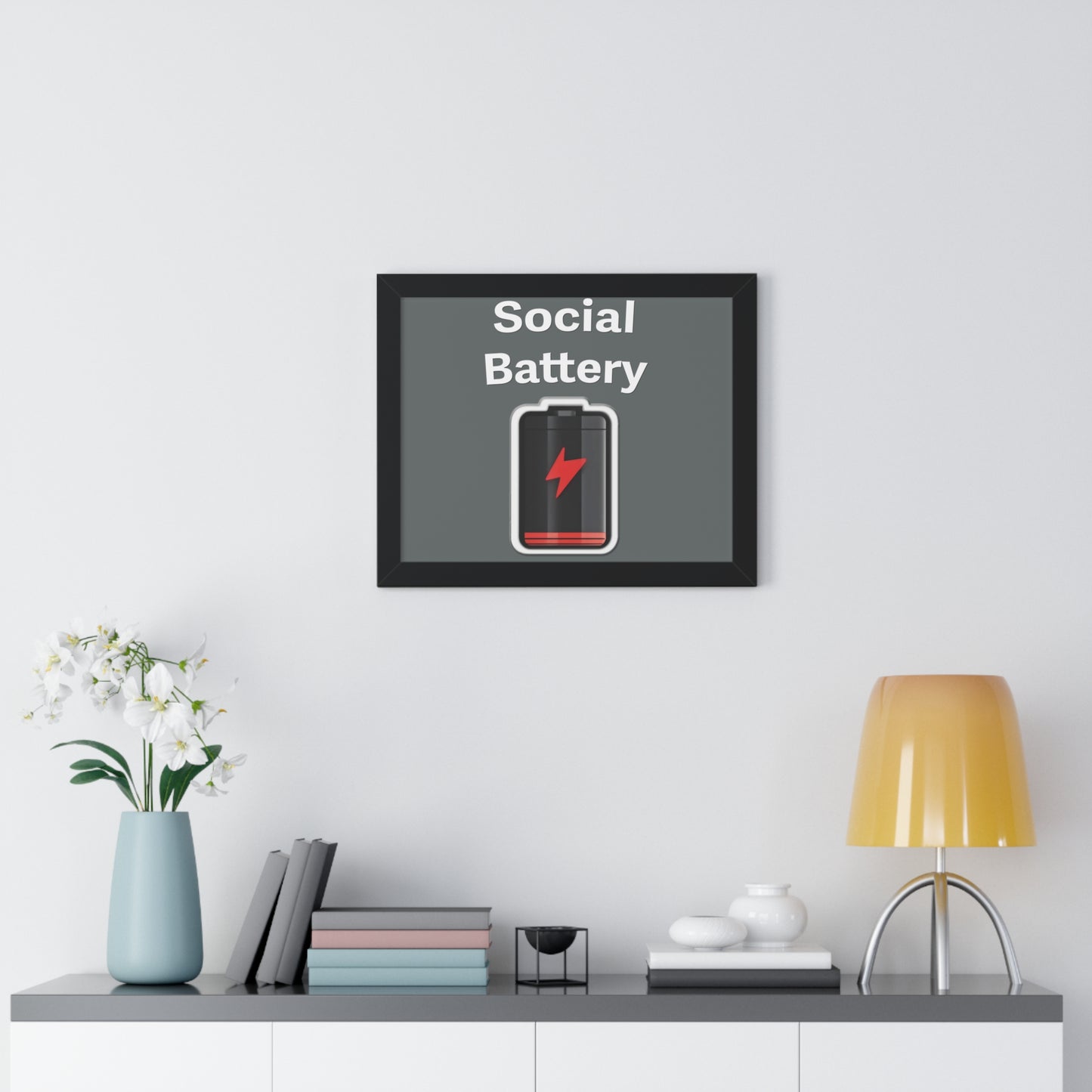 Social Battery Low Framed Horizontal Poster