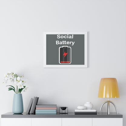 Social Battery Low Framed Horizontal Poster