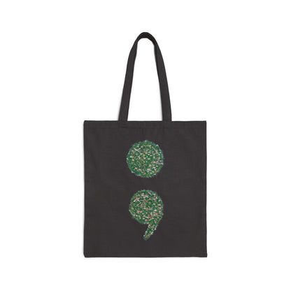 Flowers Semi-Colon Cotton Canvas Tote Bag