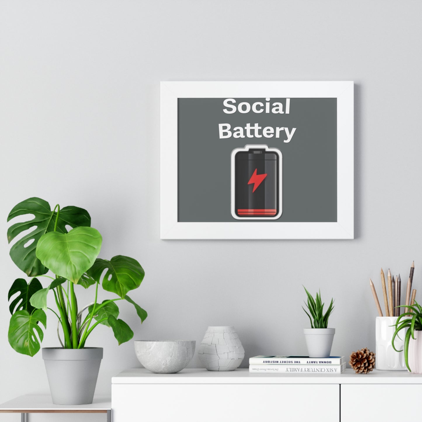 Social Battery Low Framed Horizontal Poster