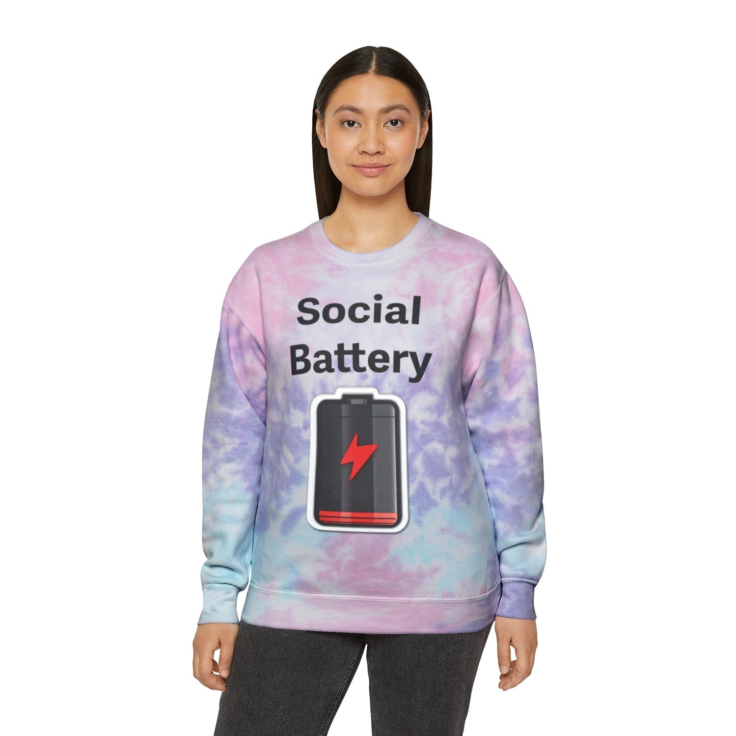 Social Battery Low Unisex Tie-Dye Sweatshirt