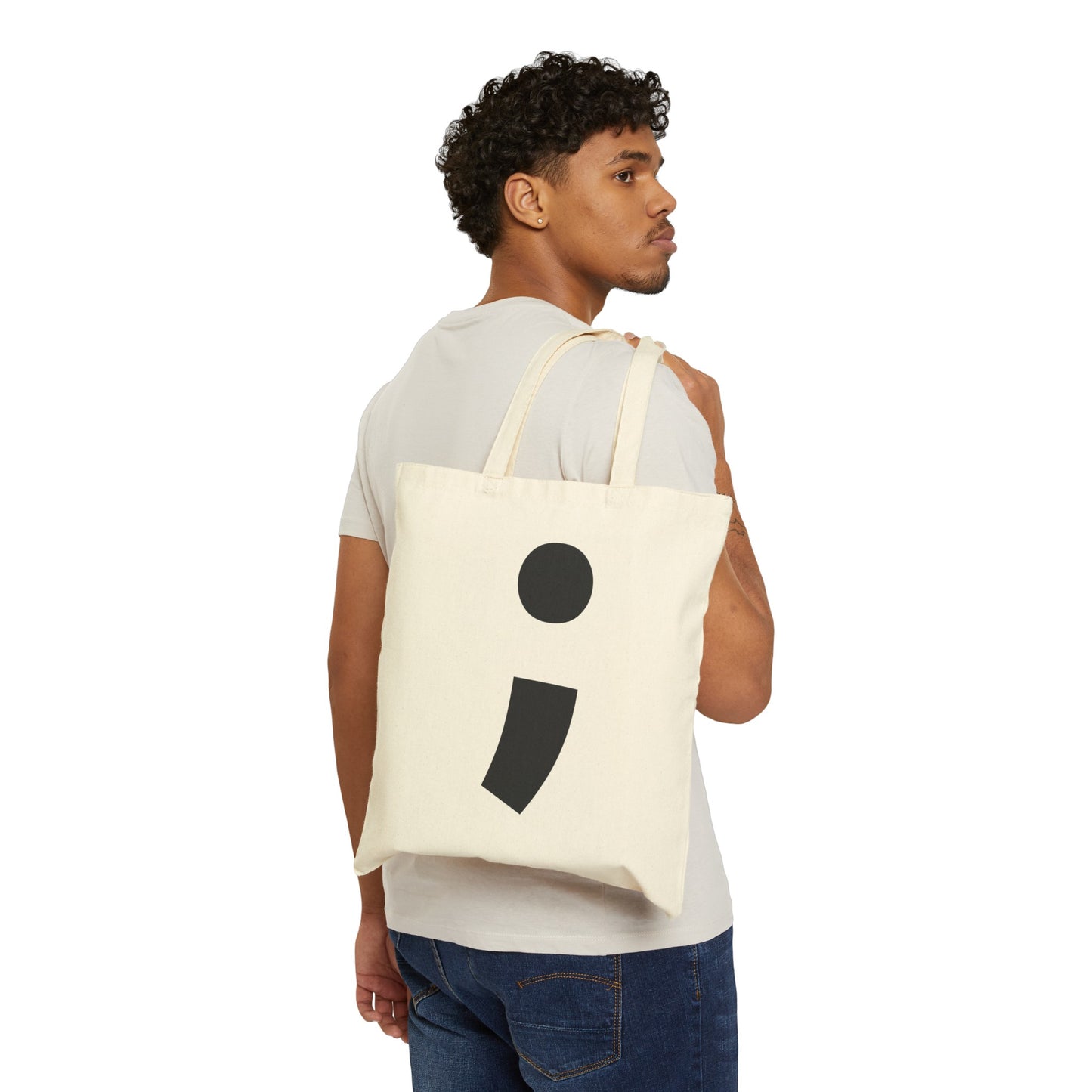 Semi-Colon ; Cotton Canvas Tote Bag