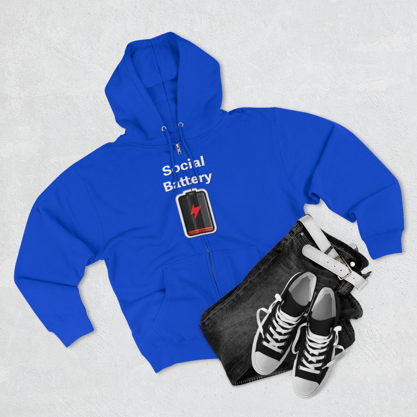 Social Battery Low Unisex Zip Hoodie