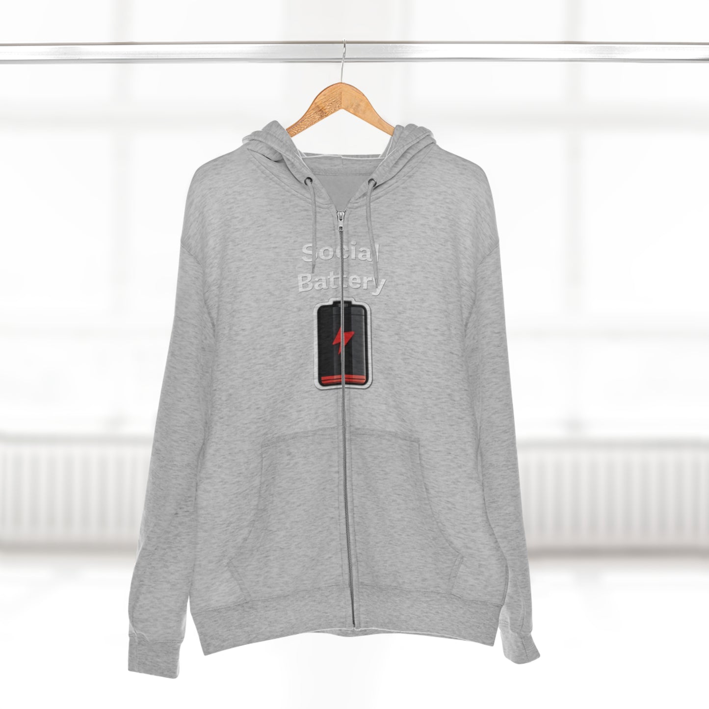 Social Battery Low Unisex Zip Hoodie