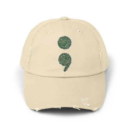 Flowers Semi-Colon Unisex Distressed Cap