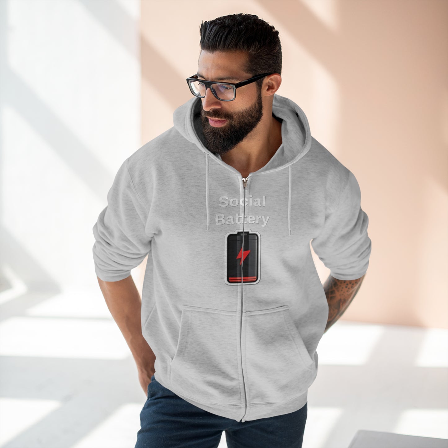 Social Battery Low Unisex Zip Hoodie