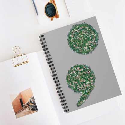 Flowers Semi-Colon Spiral Notebook - Ruled Line