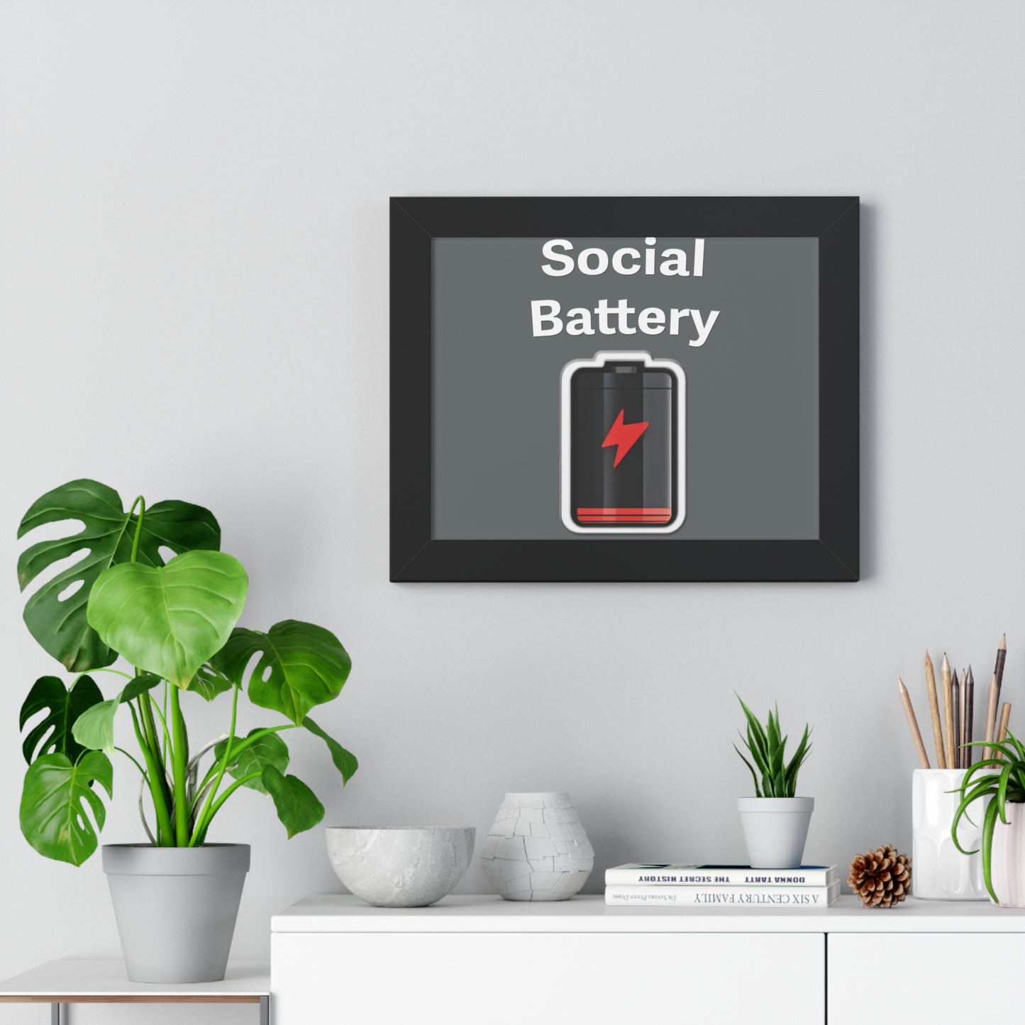 Social Battery Low Framed Horizontal Poster