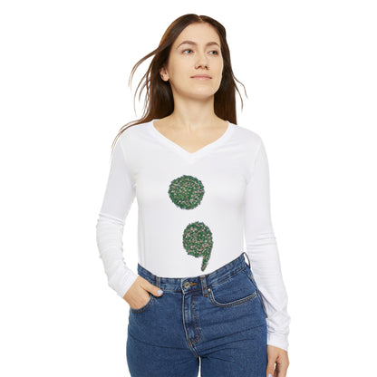 Flowers Semi-Colon Long Sleeve V-neck Shirt