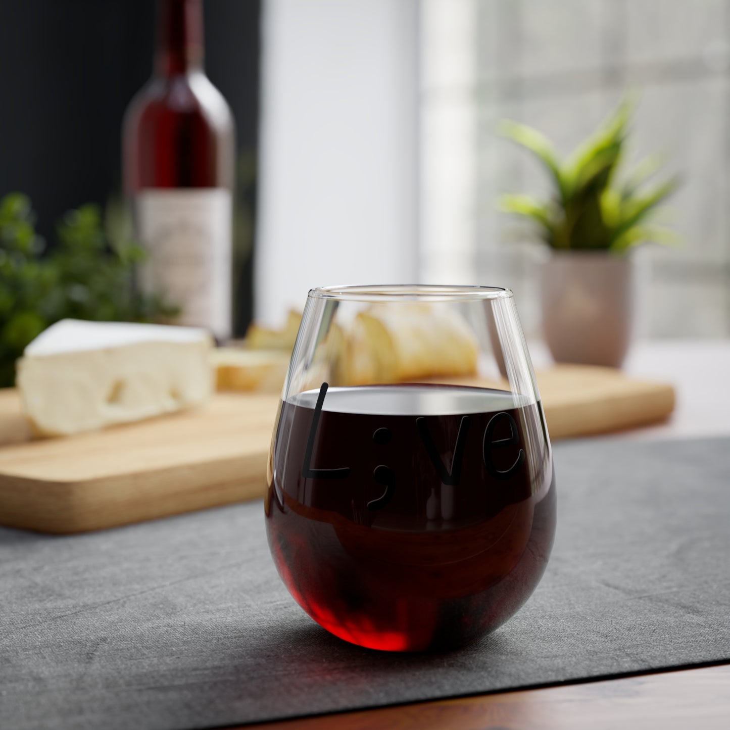 Semi-Colon L;ve 12oz Stemless Wine Glass