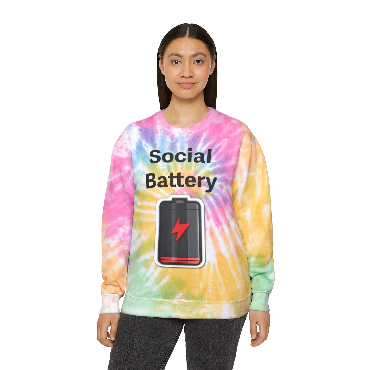 Social Battery Low Unisex Tie-Dye Sweatshirt