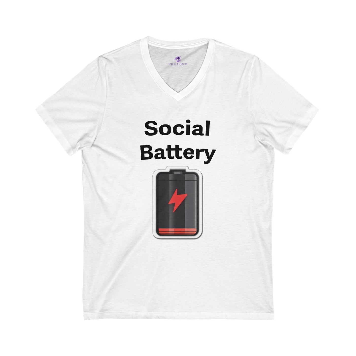 Social Battery Low Jersey Short Sleeve V-Neck Tee