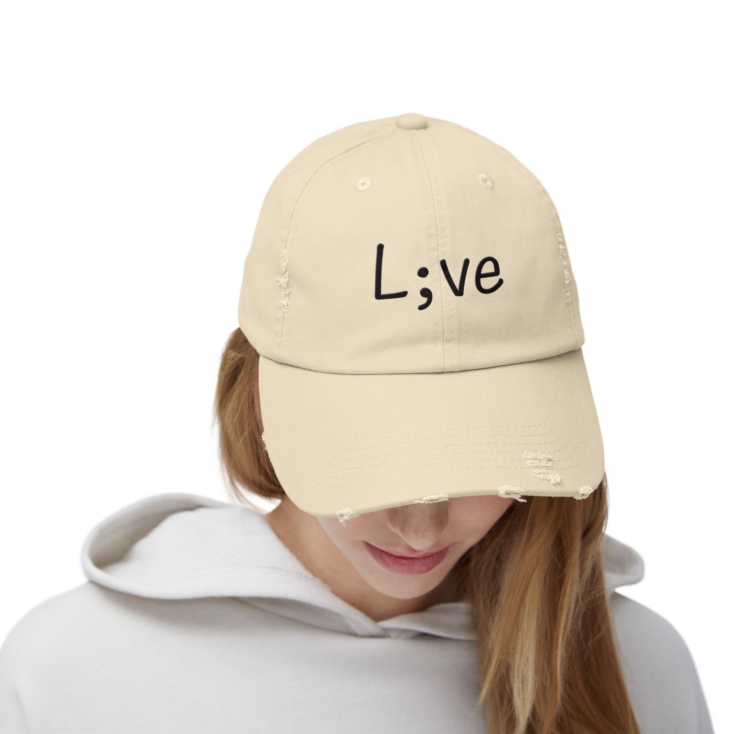 Semi-Colon L;ve Unisex Distressed Cap