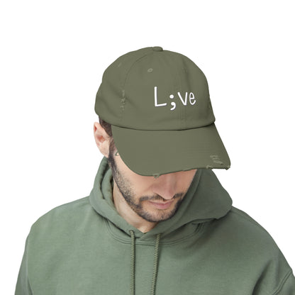 Semi-Colon L;ve Unisex Distressed Cap