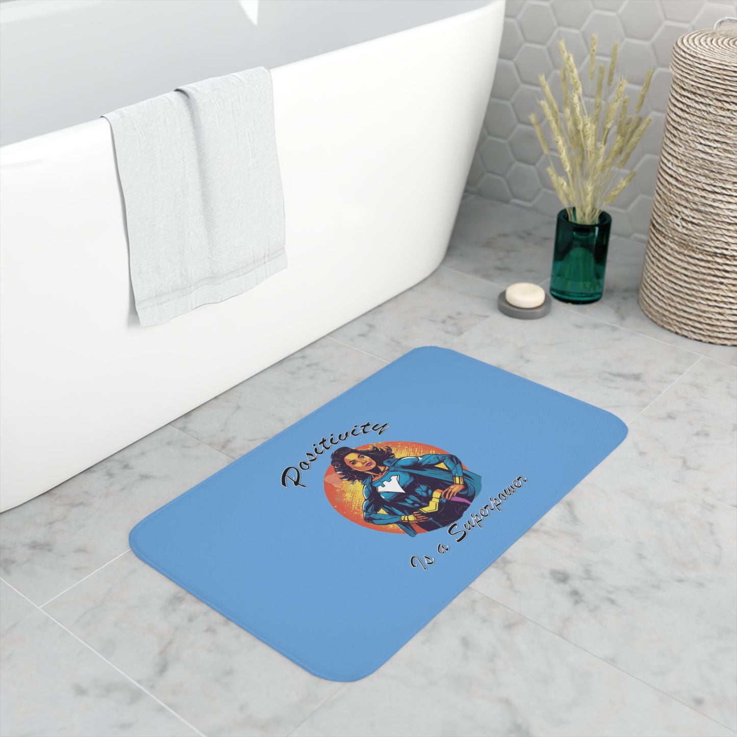 Positivity is a Superpower Female Superhero Memory Foam Bath Mat