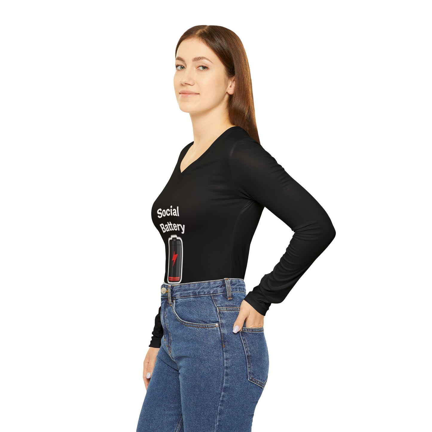 Social Battery Low Long Sleeve V-neck Shirt