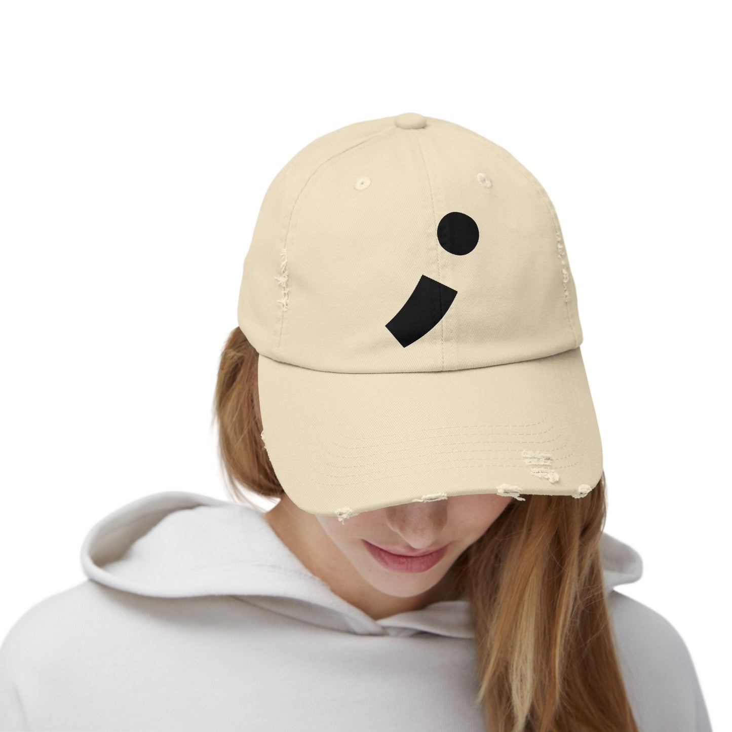 Semi-Colon ; Unisex Distressed Cap