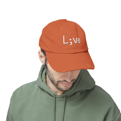 Semi-Colon L;ve Unisex Distressed Cap