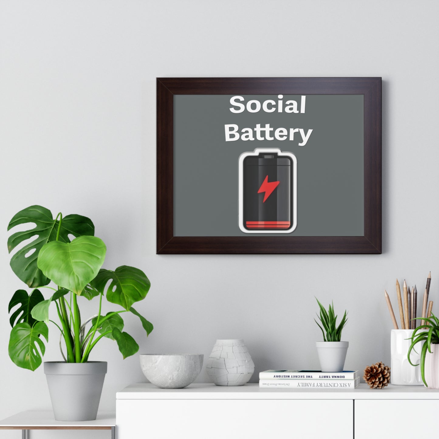 Social Battery Low Framed Horizontal Poster