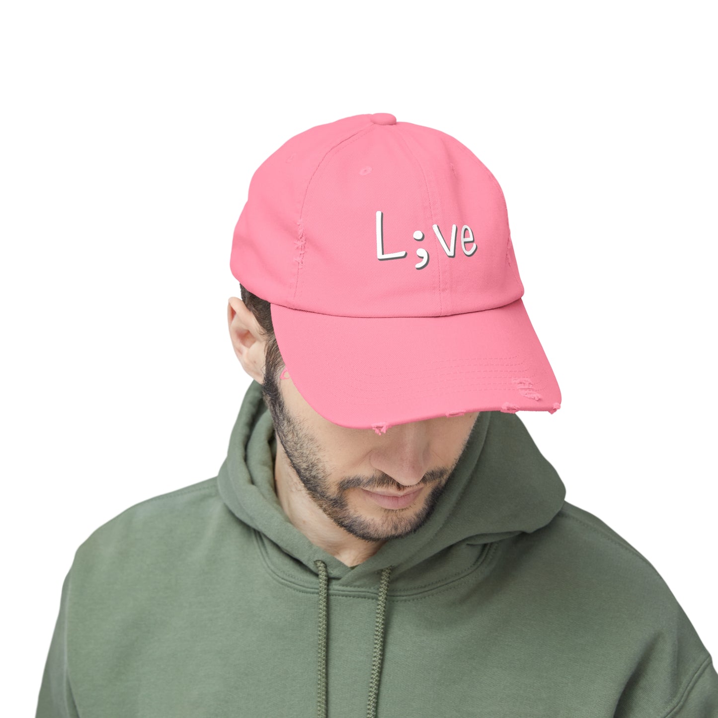 Semi-Colon L;ve Unisex Distressed Cap