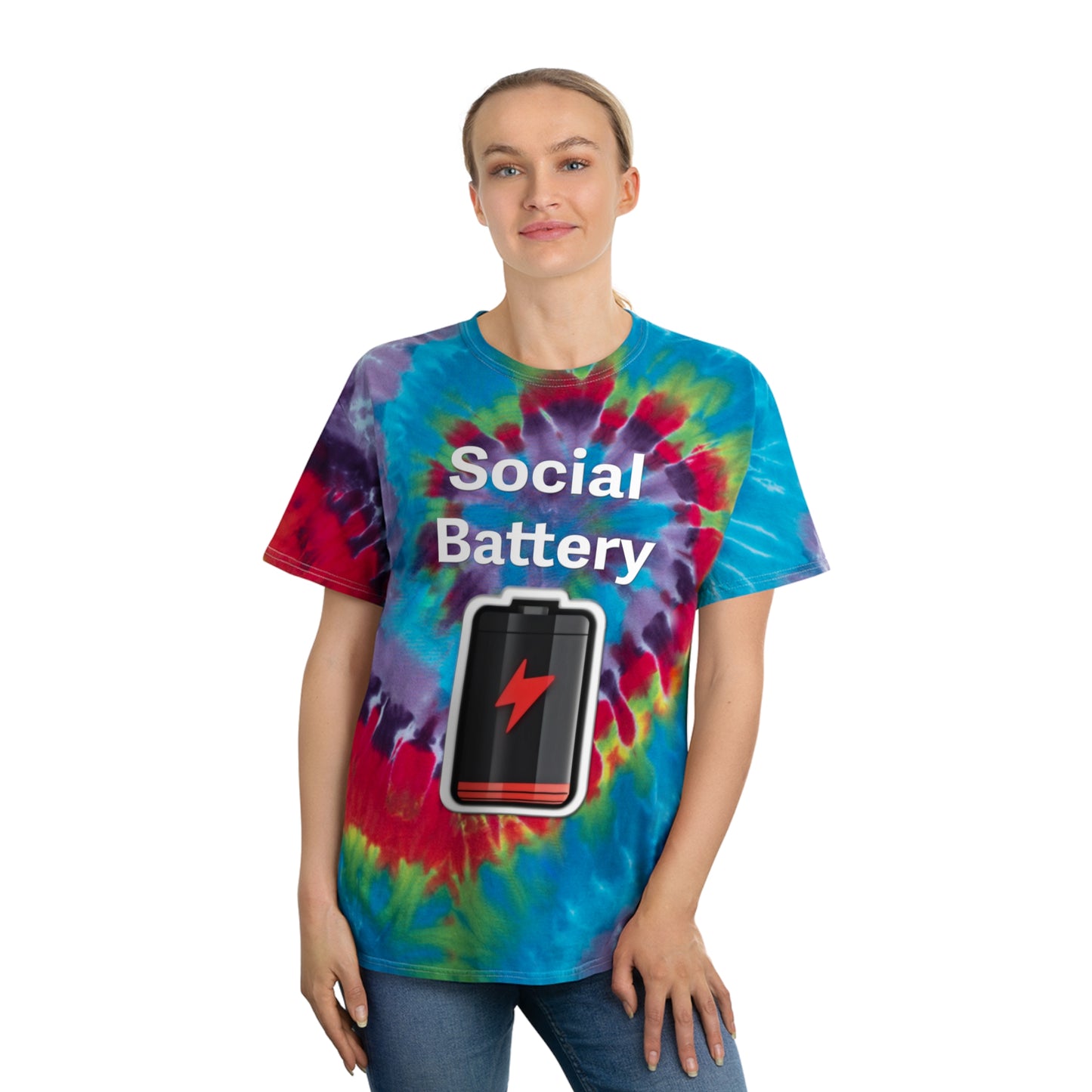 Social Battery Low Tie-Dye Tee, Spiral