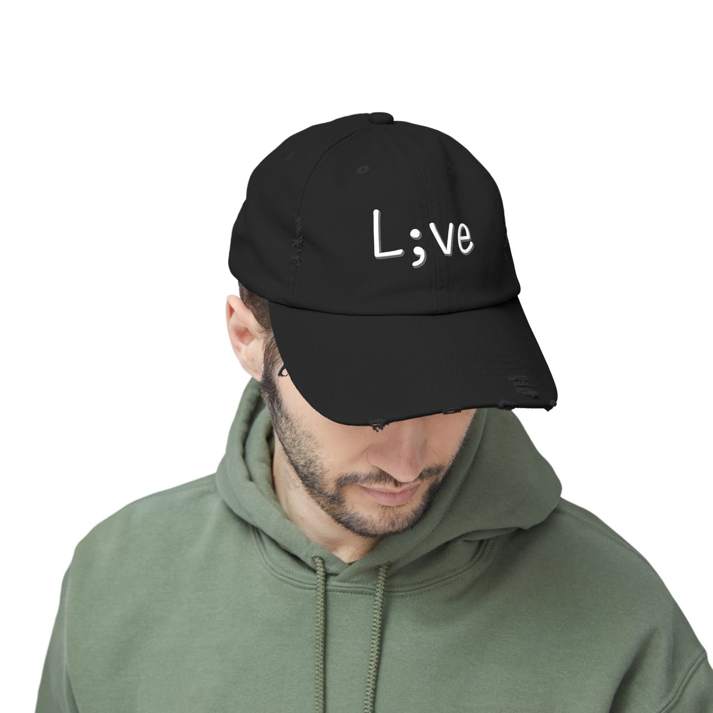 Semi-Colon L;ve Unisex Distressed Cap