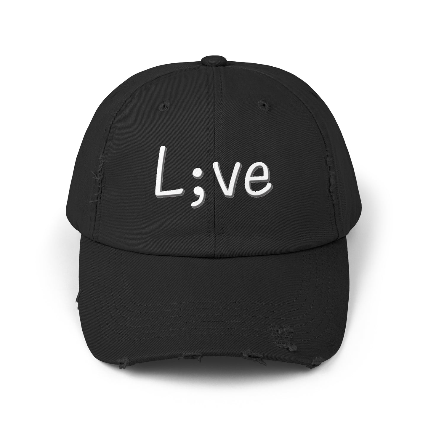 Semi-Colon L;ve Unisex Distressed Cap