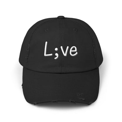 Semi-Colon L;ve Unisex Distressed Cap