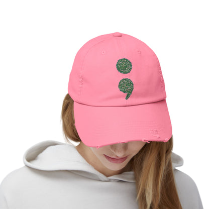 Flowers Semi-Colon Unisex Distressed Cap