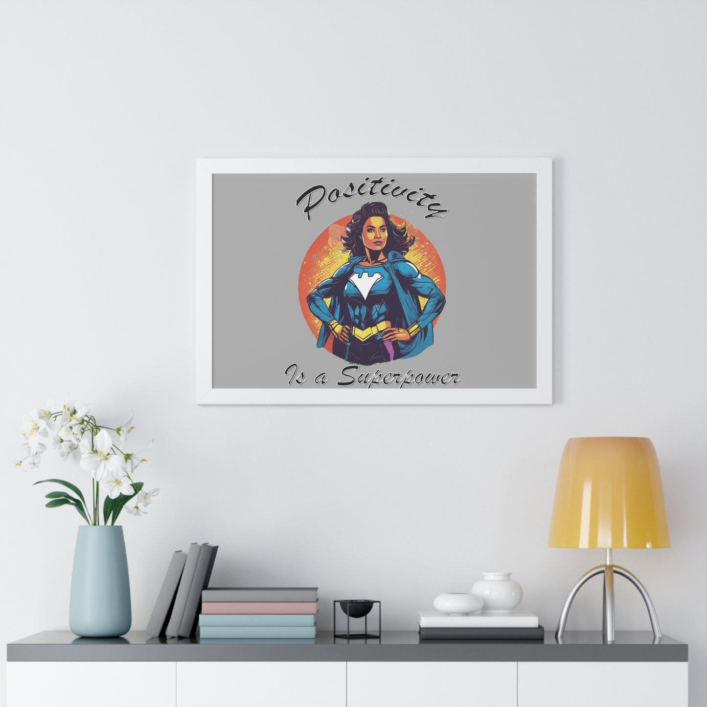 Positivity is a Superpower Female Superhero Framed Horizontal Poster