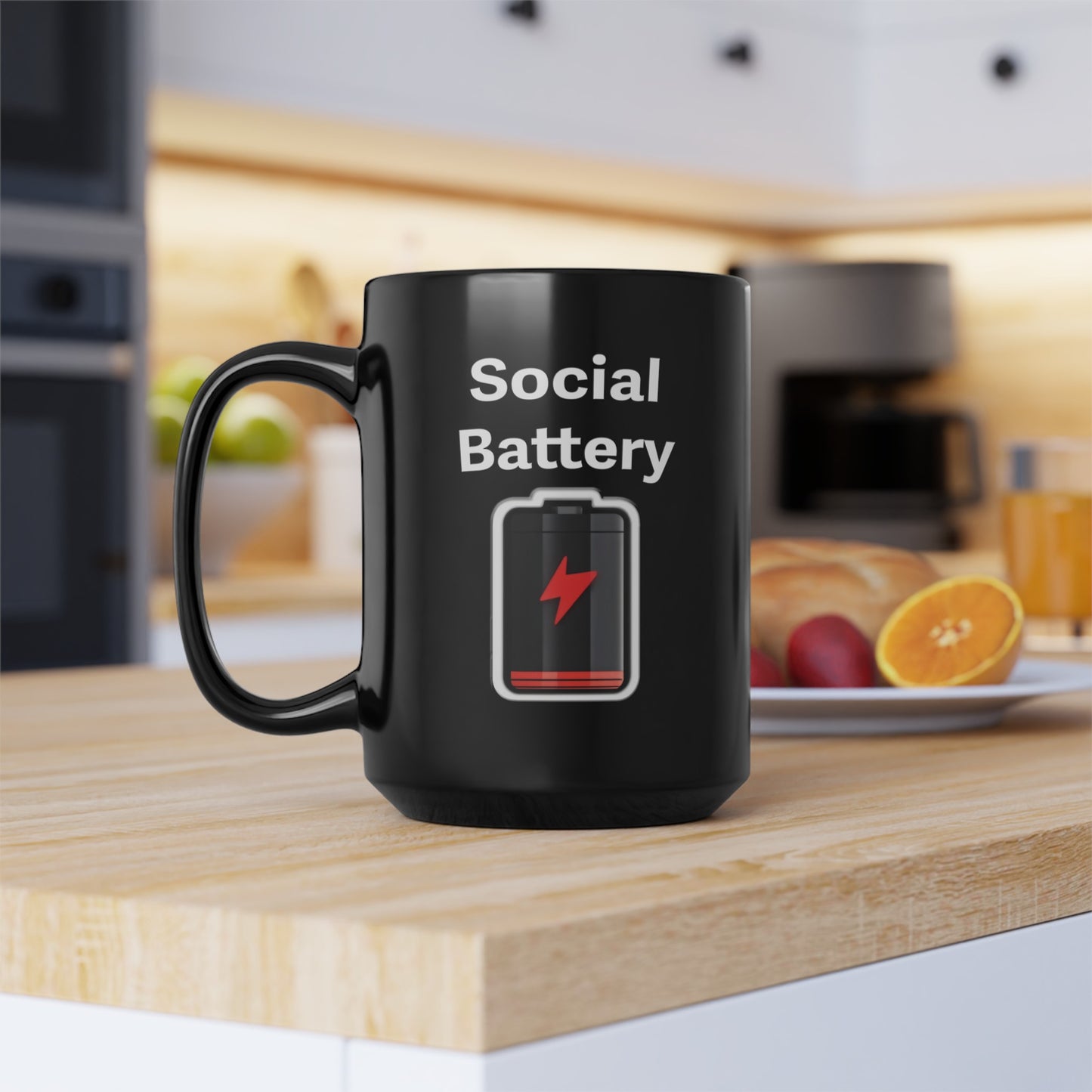 Social Battery Low Black Mug (11oz, 15oz)