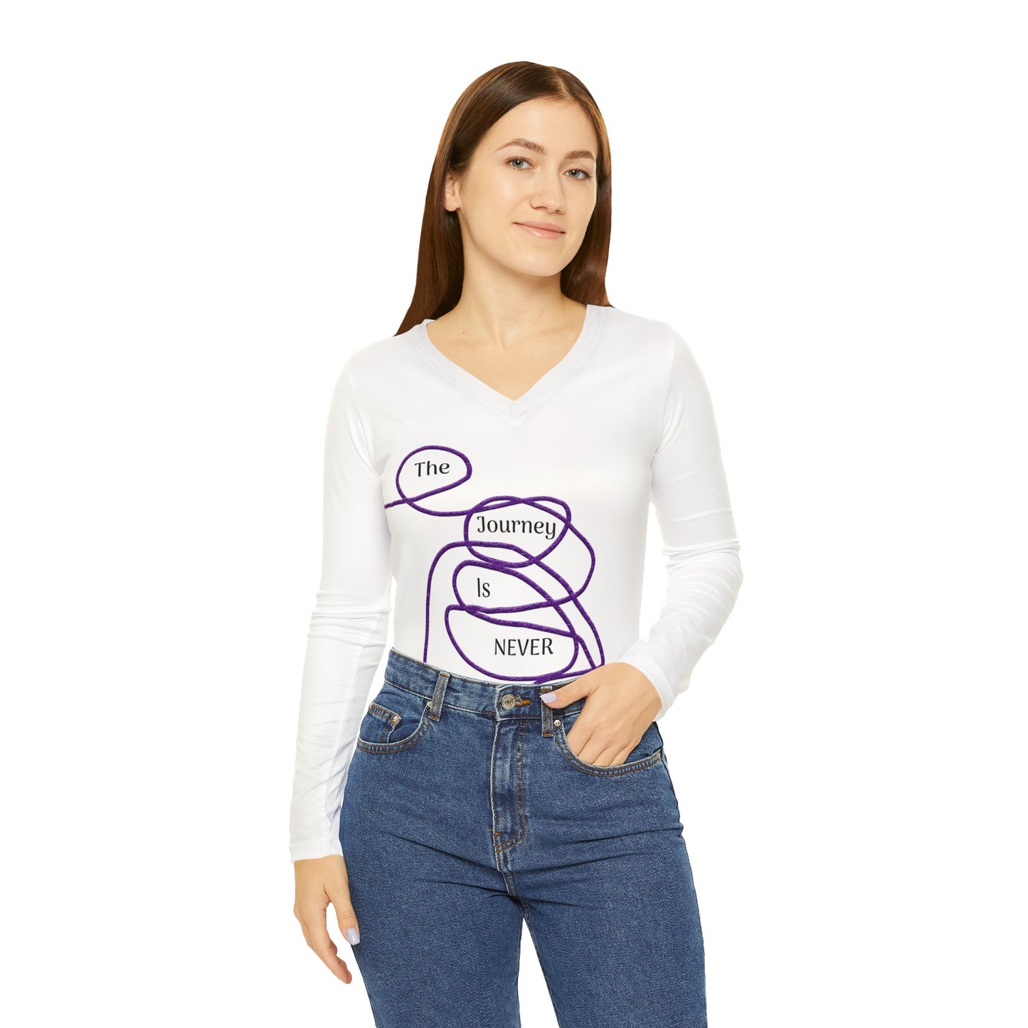 The Journey is Never Linear Long Sleeve V-neck Shirt