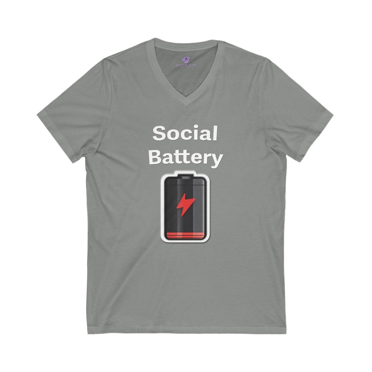 Social Battery Low Jersey Short Sleeve V-Neck Tee