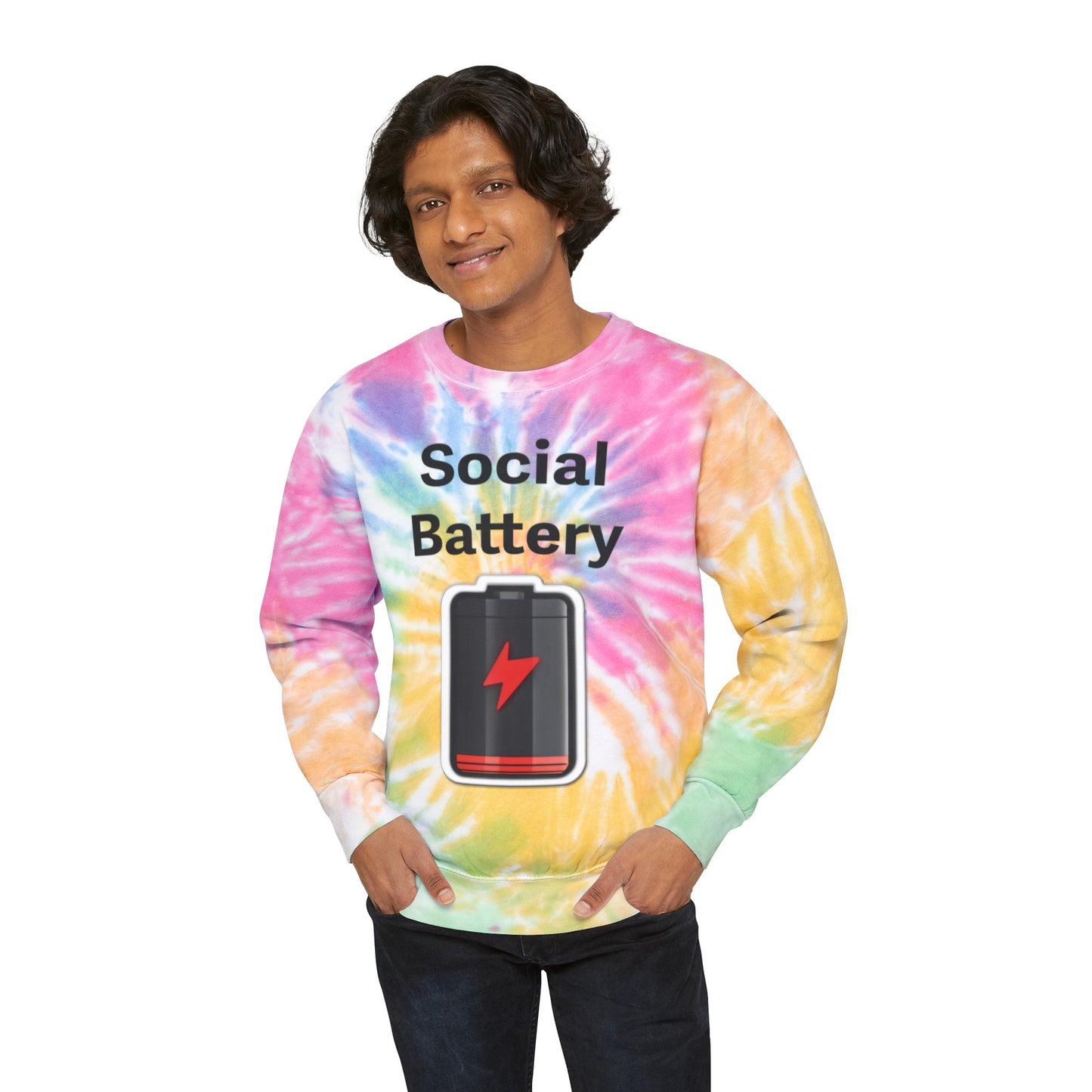 Social Battery Low Unisex Tie-Dye Sweatshirt