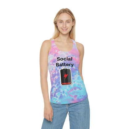 Social Battery Low Tie Dye Racerback Tank Top