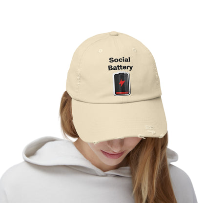 Social Battery Low Unisex Distressed Cap