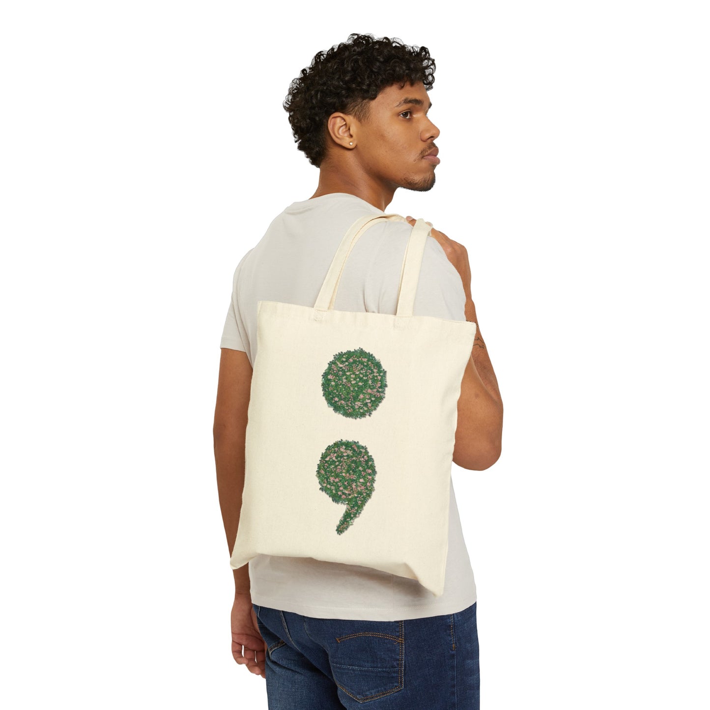 Flowers Semi-Colon Cotton Canvas Tote Bag